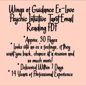 Wings of Guidance Ex-Love Psychic Intuitive Tarot Email Reading  (Your Ex's Feelings, Chance at a Reunion and More) [Approx. 30 Pages]