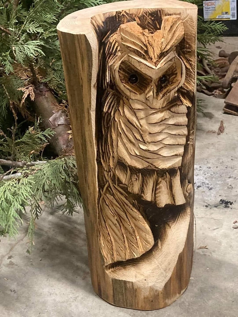 24 inch Chainsaw Carving of Owl in a Stump image 1