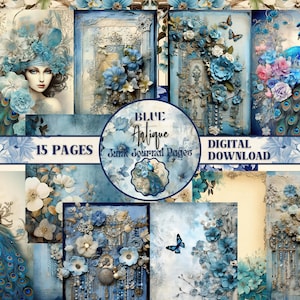 Antique BLUE Junk Journal Pages Vintage Collage Sheets Blue Decoupage Papers Blue Scrapbook Supplies Antique Ephemera PRINTABLE Paper Pack