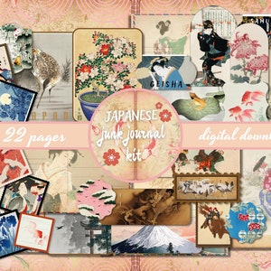 Vintage Japanese Junk Journal Kit DIGITAL Japanese Woodblock Junk Journal Pages Collage Sheets Vintage Japanese Ephemera Asian Scrapbooking