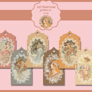Art Nouveau Junk Journal Tags PRINTABLE Alphonse Mucha Tags for Scrapbooking Tags for Junk Journal Supply Collage Sheets for Paper Crafts