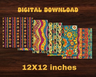 RETRO 70s Trippy Paper Pack 27 Sheets DIGITAL Scrapbook