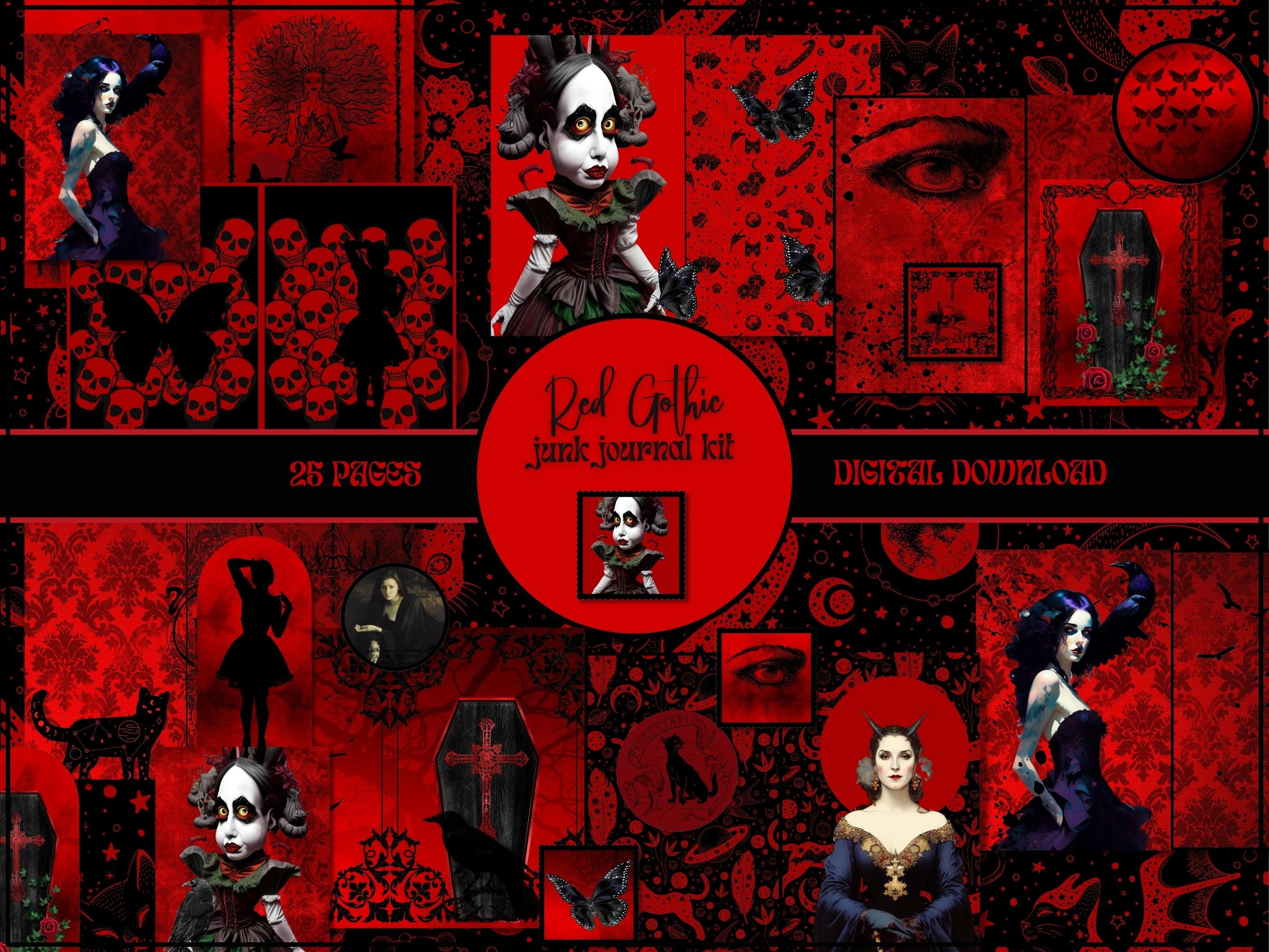 RED Gothic Junk Journal Kit PRINTABLE Horror Ephemera Pack Witch ...