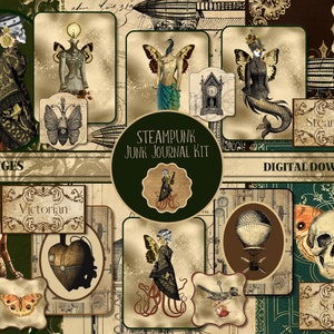 Gold Steampunk Junk Journal Kit DRUCKBARE Steampunk Ephemera Pack Steampunk Scrapbook Zubehör Grunge Collage Sheets Junk Journal Seiten