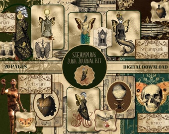 Gold Steampunk Junk Journal Kit PRINTABLE Steampunk Ephemera Pack Steampunk Scrapbook Supplies Grunge Collage Sheets Junk Journal Pages