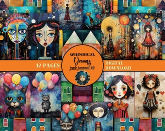 Whimsical Dreams Junk Journal Kit Quirky Ephemera PRINTABLE Mixed Media Papers Enchanted Junk Journal Supply Whimsical Collage Sheets