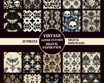 Gothic Pattern Paper Pack PRINTABLE, Victorian Papers, Gothic Scrapbook Pages, Vintage Paper Pack, Junk Journal Papers, Paper Crafts