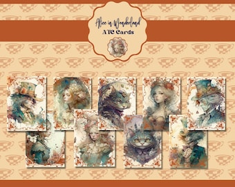 Alice in Wonderland Artist Trading Cards PRINTABLE Alice Ephemera Pack Wonderland Junk Journal Cards Alice's Adventures Scrapbook Supplies