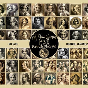 Art Deco vrouwen portret foto set afdrukbare jaren 1920 Vintage vrouwen foto's ongewenste Journal Kit digitale Scrapbook leveringen Vintage Ephemera Pack
