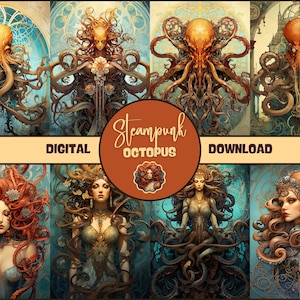 STEAMPUNK Octopus Junk Journal Pages Steampunk Ephemera Pack Steampunk Scrapbook Supplies Steampunk Collage Sheets Steampunk Cards DIGITAL