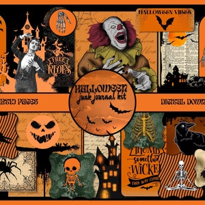 Halloween Junk Journal Kit DIGITAL Ephemera Pack Spooky Scrapbook Halloween Junk Journal Pages Horror Ephemera PRINTABLE Collage Sheets