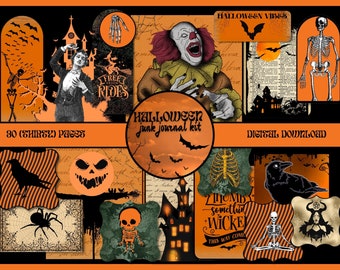 Halloween Junk Journal Kit DIGITAL Ephemera Pack Spooky Scrapbook Halloween Junk Journal Pages Horror Ephemera PRINTABLE Collage Sheets