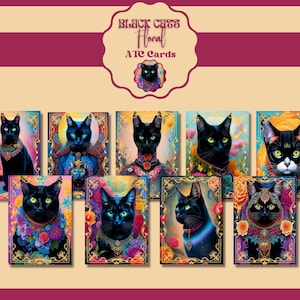 Black Cats Artist Trading Cards PRINTABLE Junk Journal Cards DIGITAL Cat Cards Scrapbook Supplies Black Cats Ephemera Pack Collage Sheets