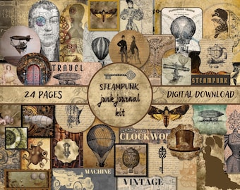 Steampunk Junk Journal Kit PRINTABLE Vintage Junk Journal Pages Steampunk Ephemera Grunge Scrapbook Supplies Steampunk Collage Sheets Pack