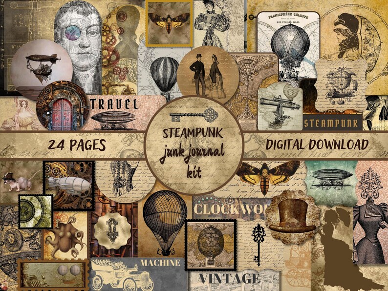 Steampunk Junk Journal Kit PRINTABLE Vintage Junk Journal Pages ...