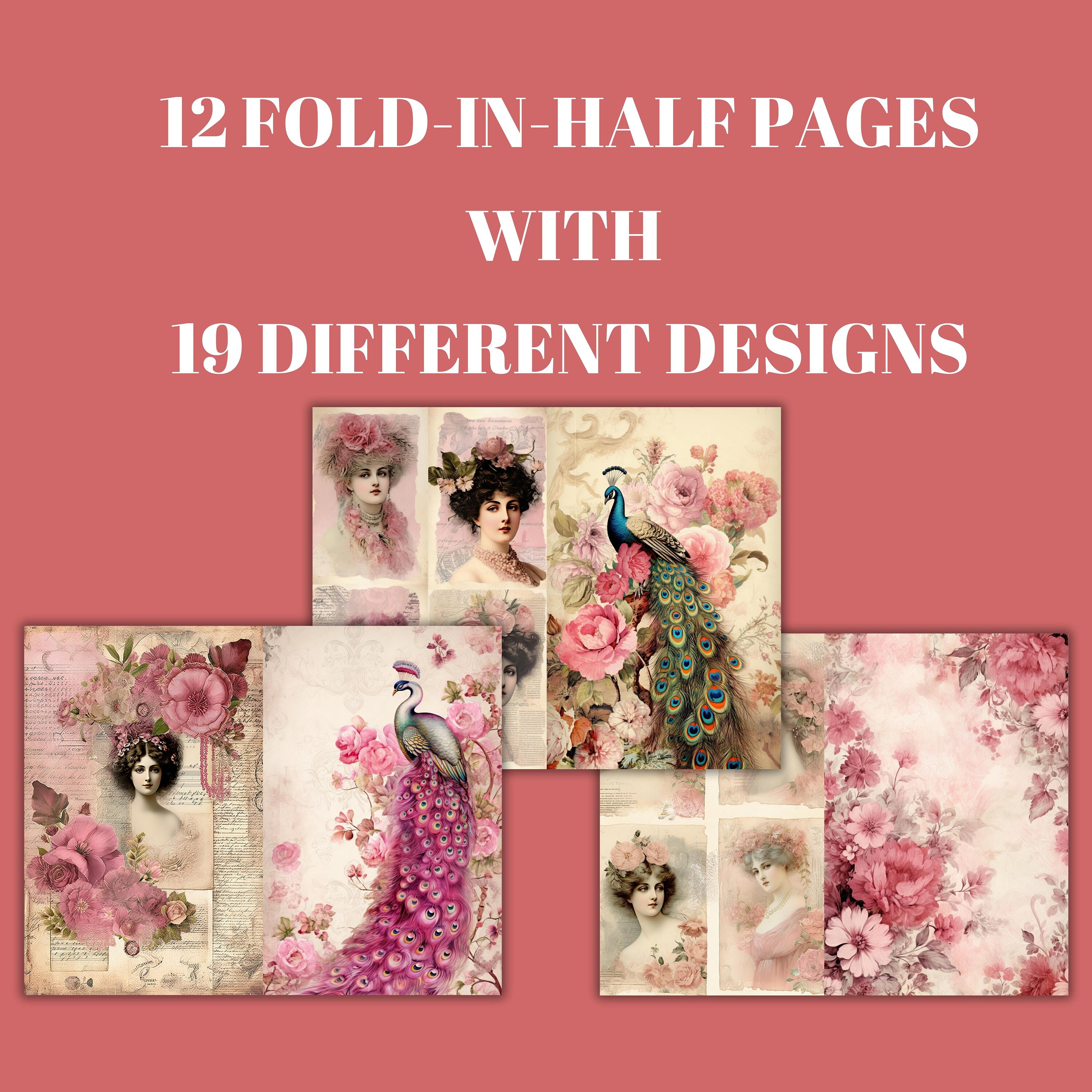 Antique PINK Junk Journal Pages Vintage Collage Sheets PINK Decoupage ...
