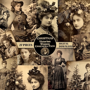 Paquete de fotos de mujeres victorianas de Navidad IMPRIMIBLE Vintage Junk Journal Paquete de efímeras Suministros de álbum de recortes victoriano Paquete de fotos de Navidad ATC victoriano