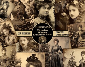 Christmas Victorian Women Photo Pack PRINTABLE Vintage Junk Journal Ephemera Pack Victorian Scrapbook Supplies Xmas Photo Pack Victorian ATC