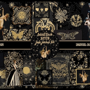 Black& Gold Witch Junk Journal Kit Whimsigoth Ephemera Pack Gothic Collage Sheets Book of Shadows Grimoire Pages Vintage Scrapbook Supplies