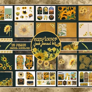 Sunflower Junk Journal Kit PRINTABLE Autumn Collage Sheets Sunflower Ephemera Pack Shabby Chic Junk Journal Pages Yellow Scrapbook Supplies