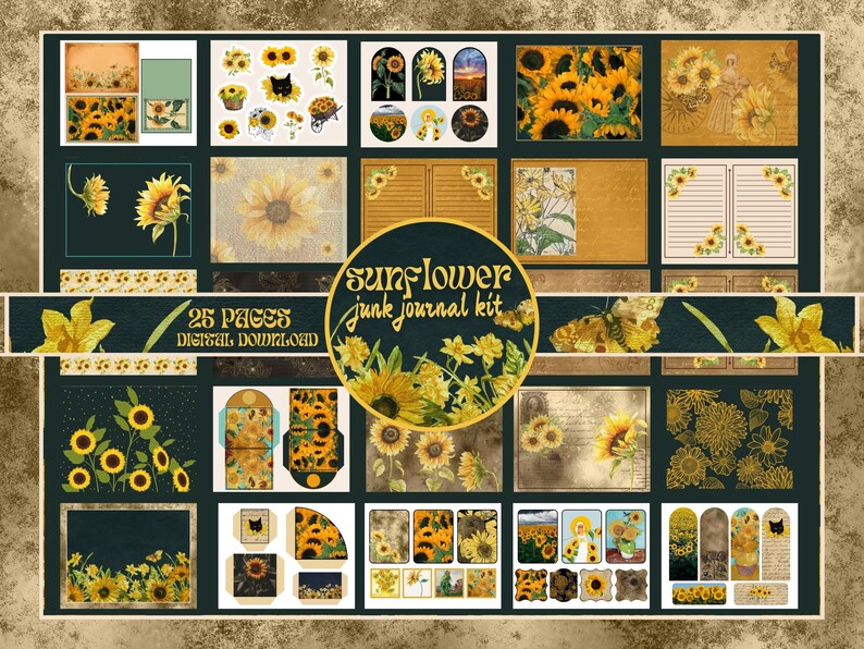 Sunflower Junk Journal Kit PRINTABLE Autumn Collage Sheets Etsy