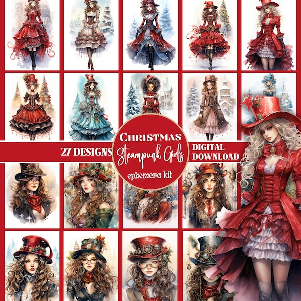 CHRISTMAS Steampunk Girls Ephemera Pack Steampunk Junkjournal Supplies Christmas Image Bundle Steampunk Scrapbook Pages Christmas PRINTABLES