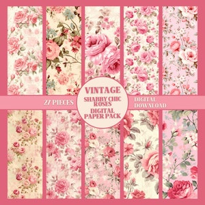Vintage roze shabby chique rozen papier Pack 27 vellen digitale Scrapbook pagina's Vintage decoupage rozen ongewenste Journal Kit papier ambachtelijke leveringen