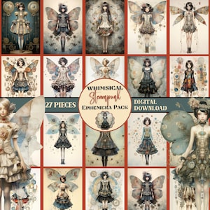 Whimsical STEAMPUNK Fairies Ephemera Pack PRINTABLE Steampunk Collage Sheets Fairy Junk Journal Supplies Steampunk Scrapbook Ephemera Kit