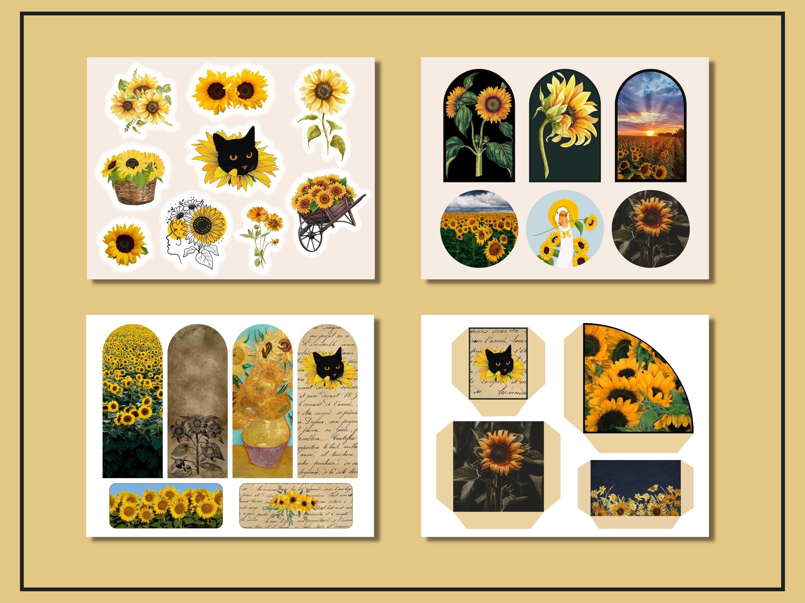 Sunflower Junk Journal Kit PRINTABLE Autumn Collage Sheets Etsy