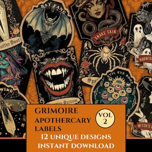 Grimoire apotheker etiketten vintage heksen drankje etiketten Halloween boek der schaduwen gotisch elixer kieskeurig snijden heks etiketten Wicca rommel dagboek