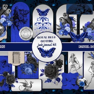 Royal Blue Gothic Junk Journal Kit DIGITAL Grimoire Pages Scrapbook Supplie Printable Ephemera Pack Witch Collage Sheets Book of Shadows