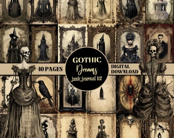 Gothic Dreams Junk Journal Kit Printable Witchy Ephemera Creepy Scrapbook Supplies Esoteric Collage Sheets Wiccan Images Witch Junk Journal
