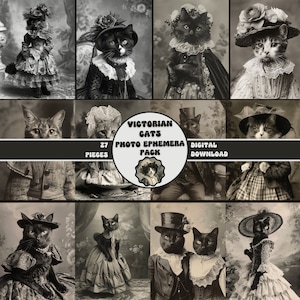 Viktorianische Katzen Photo Pack DRUCKBAR Vintage Junk Journal Ephemera Viktorianische Scrapbook Zubehör Vintage Anthropomorphe Katzen Fotos Katzenbilder