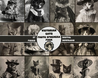 Viktorianische Katzen Photo Pack DRUCKBAR Vintage Junk Journal Ephemera Viktorianische Scrapbook Zubehör Vintage Anthropomorphe Katzen Fotos Katzenbilder