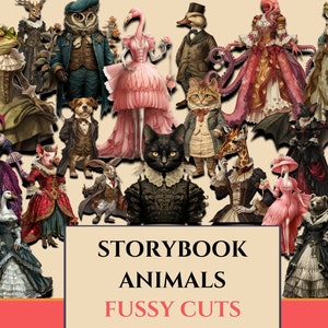 Storybook Animals Fussy Cuts Antropomorphic Animal Images Fantasy Scrapbook Supplies Victorian Aesthetic Animals in Cloth DIGITAL Fussycuts