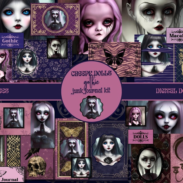 Gruselige Haunted Dolls Junk Journal Seiten DRUCKBARE Gothic Dolls Ephemera Pack Macabre Junk Journal Zubehör DIGITAL Scrapbook Horror Ephemera