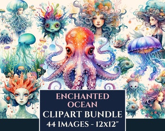 Enchanted Ocean PNG Clipart Bundle Fantasy Images Seaworld PNG Commercial Use Transparent Background Whimsical Marine Clipart Magical Ocean