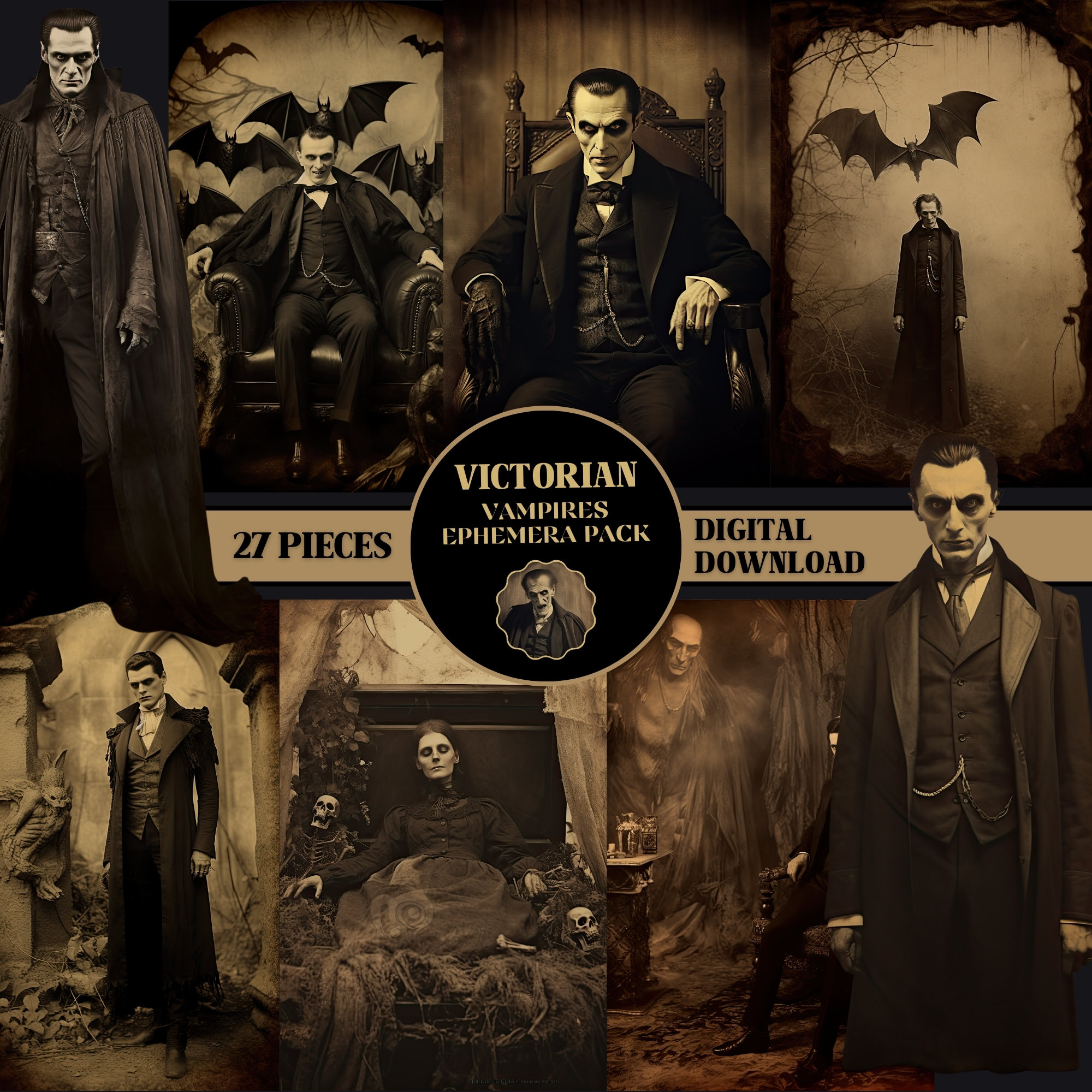 Victorian Vampires Vintage Photo Pack Creepy Ephemera PRINTABLE