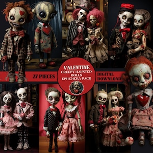 VALENTINE Creepy Haunted Dolls Ephemera Pack Creepy Junk Journal Pages Horror Scrapbook Supplies Valentine Dolls Cards Haunted Junkjournal