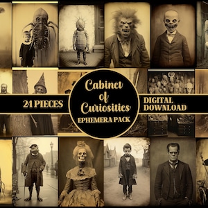 Cabinet of Curiosities Junk Journal Pages Spooky Ephemera PRINTABLE Vintage Oddities Photos DIGITAL Creepy Ephemera Pack Horror Scrapbooking