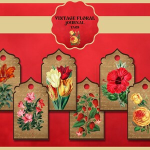 Vintage Floral Junk Journal Tags Flower Tags PRINTABLE Botanical Tags for Scrapbooking Tags for Paper Crafts Floral Ephemera Pack DIGITAL