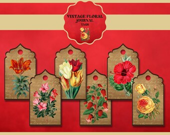 Vintage Floral Junk Journal Tags Flower Tags PRINTABLE Botanical Tags for Scrapbooking Tags for Paper Crafts Floral Ephemera Pack DIGITAL