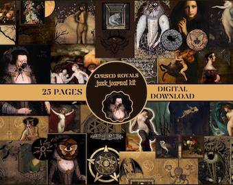 CURSED Royals Junk Journal Kit Whimsigoth Ephemera Pack Witchy Scrapbook Zubehör Viktorianisches Buch der Schatten DRUCKBARE Junk Journal Gothic