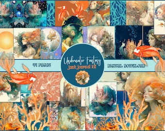 Underwater Fantasy Sea Junk Journal Kit PRINTABLE Ocean Ephemera Pack Mermaid Junk Journal Supplies Sea Kingdom Collage Sheets, 44 pages