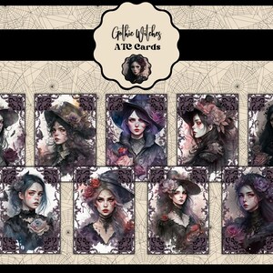 Gothic Witches Artist Trading Cards DIGITAL Gothic Ephemera Witch Cards Junk Journal Pages Witchy Scrapbook Collage Sheets Witch Ephemera