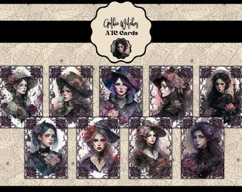 Gothic Witches Artist Trading Cards DIGITAL Gothic Ephemera Witch Cards Junk Journal Pages Witchy Scrapbook Collage Sheets Witch Ephemera