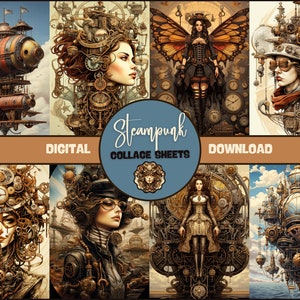 STEAMPUNK Collage Sheets DIGITAL Steampunk Ephemera Pack Steampunk Junk Journal Pages Steampunk Scrapbook Supplies Steampunk Printables