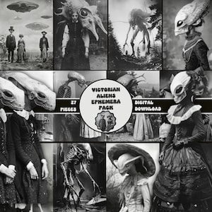 Victorian Aliens Spooky Ephemera PRINTABLE Vintage Oddities Photo Pack Eerie Junk Journal Kit Creepy Alien Images Horror Scrapbook Supply