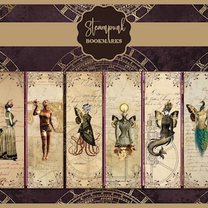 6 Steampunk Bookmarks PRINTABLE, DIGITAL Bookmarks, Steampunk Bookmark Set, Unique Bookmarks, Book Lover Gifts, DIY Aesthetic Bookmarks