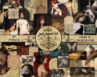 Vintage Witchy Junk Journal Kit Printable Witch Ephemera Pack Book of Shadows Gothic Scrapbook Supplies DIGITAL Grimoire Pages Vintage Pages